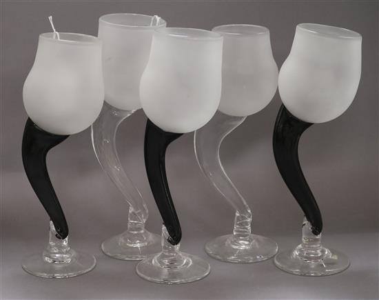 Steven Newell (b. 1948), five similar wine glasses, height 27cm